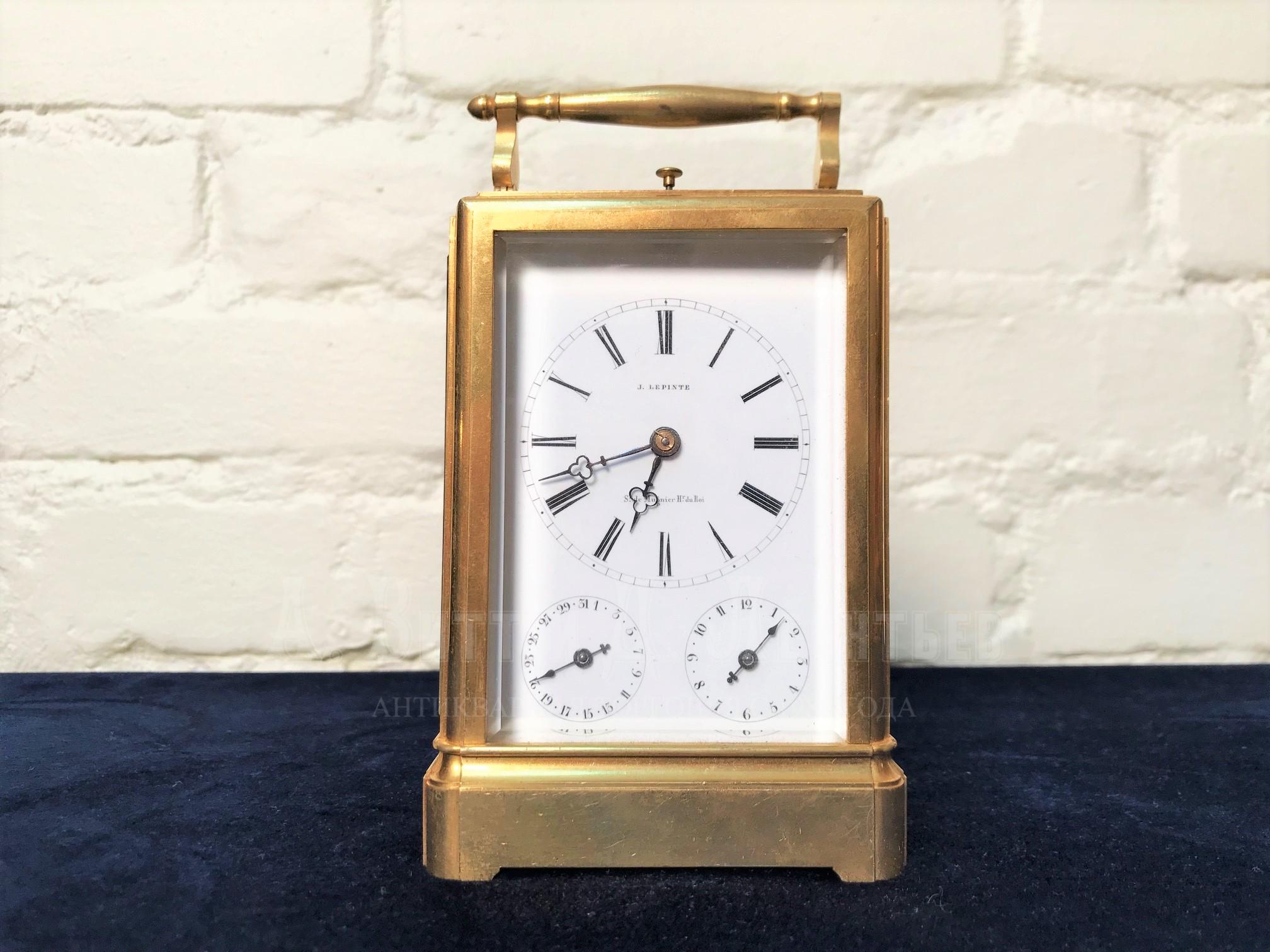 Антикварные каретные часы с календарями и отключением боя Mugnier Lepinte